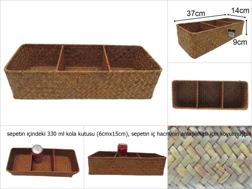sd48110 üç bölmeli dikdörtgen hasır sepet - 