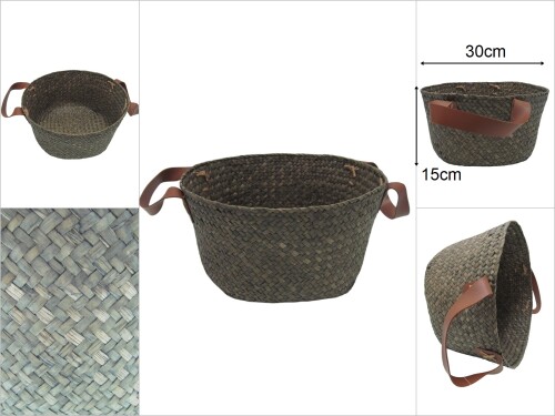 sd48113 suni deri kulplu renkli yuvarlak hasır sepet - 