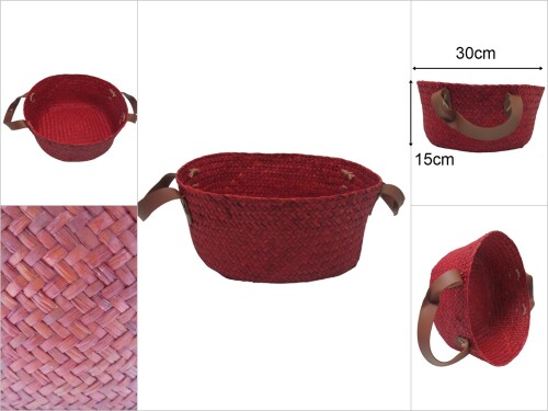 sd48114 suni deri kulplu renkli yuvarlak hasır sepet - 