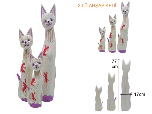 sd48171 dekoratif ahşap 3 lü kedi - 