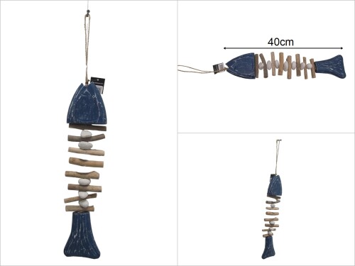 sd48315 taşlı mavi ahşap kılçık balık - 