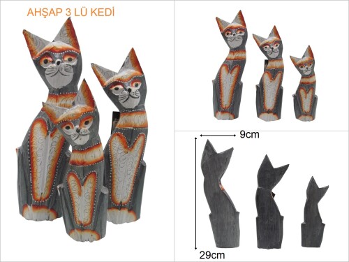 sd48344 ahşap 3 lü kedi - 
