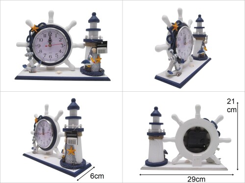 sd48369 marin ahşap deniz feneri+dümen saat - 