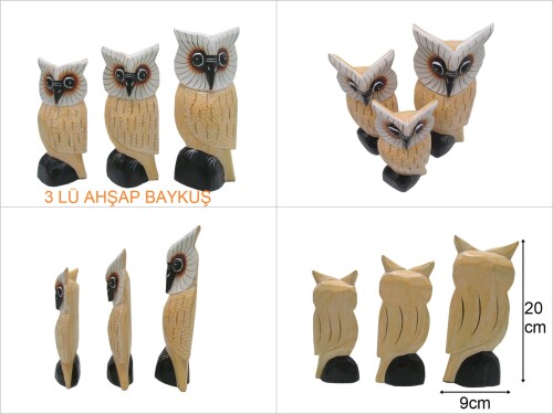 sd48381 ahşap 3 lü baykuş - 