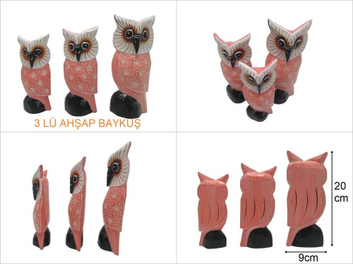sd48382 ahşap 3 lü baykuş - 