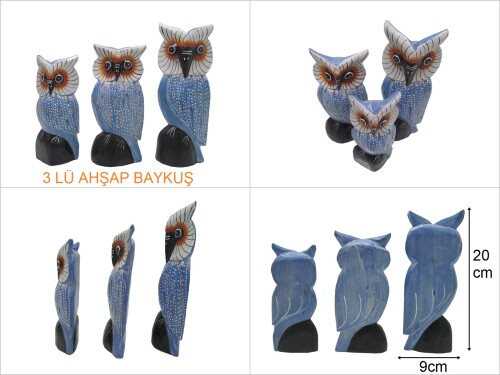 sd48383 ahşap 3 lü baykuş - 