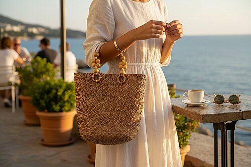 sd48431 ahşap boncuk kulplu hasır çanta - (1)