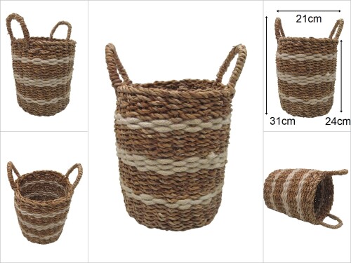 sd48449 dekoratif kulplu no1 silindir derin hasır sepet - 