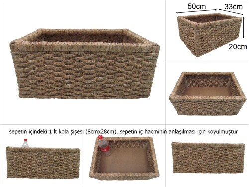 sd48469 ahşap kasa üzerine hasır örülü organizer düzenleyici sepet - 