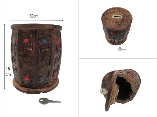 sd48537 no:2 ahşap el boncuklu fıçı kumbara - 