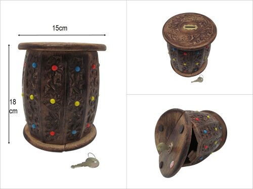 sd48538 no:3 ahşap el boncuklu fıçı kumbara - 