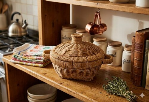 sd48547 no:1 pvc rattan örgü kapaklı tencere sepet - 2