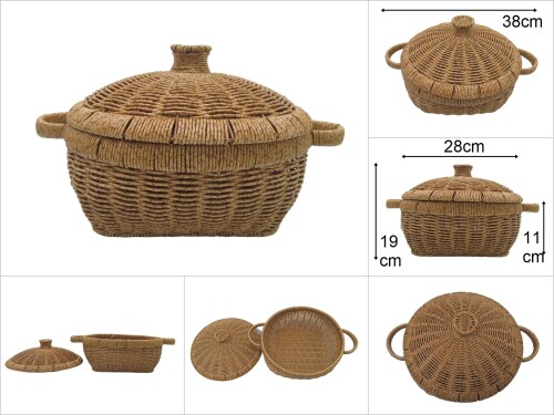 sd48548 no:2 pvc rattan örgü kapaklı tencere sepet - 