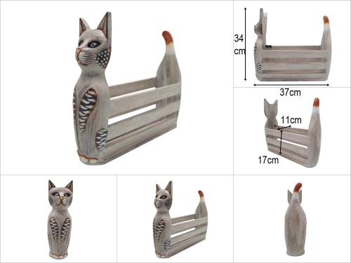 sd48645 dekoratif ahşap kedi dekorlu gazete dergilik - 