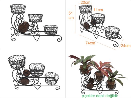 sd48660 ahşap dekorlu 3 katlı ferforje çiçeklik - 