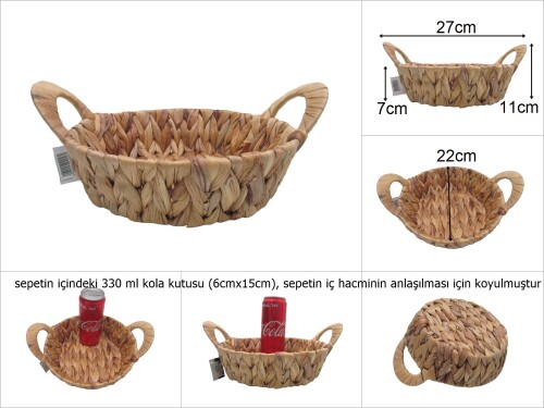 sd48663 dekoratif yuvarlak kulplu hasır sepet - 