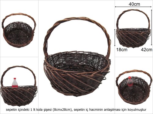 sd48682 üstten saplı dekorlu no3 yuvarlak söğüt sepet - 
