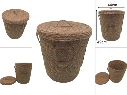 sd48687 dekoratif kapaklı no4 yuvarlak derin hasır sepet - 