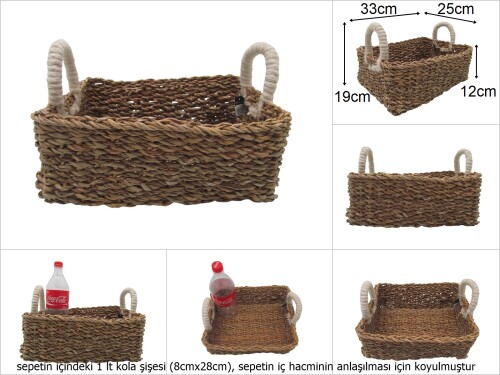 sd48712 dekoratif dikdörtgen kulplu no3 hasır sepet - 