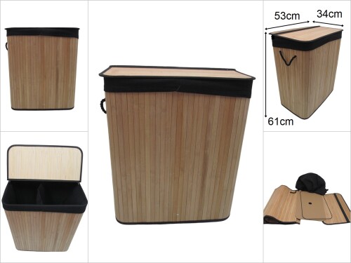 sd48811 katlanır portatif bölmeli bambu kirli çamaşır sepeti - 