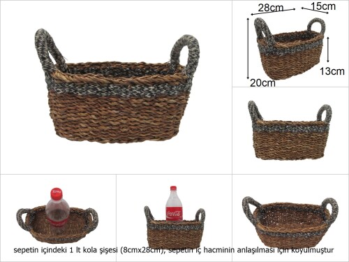 sd48813 dekoratif kulplu derin oval hasır sepet - 