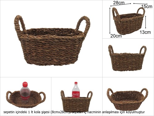sd48814 dekoratif kulplu derin oval hasır sepet - 