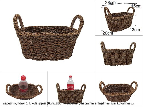 sd48814 dekoratif kulplu derin oval hasır sepet - 