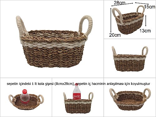 sd48815 dekoratif kulplu derin oval hasır sepet - 
