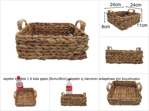 sd48921 dekoratif kare no2 kulplu derin hasır sepet tepsi - 