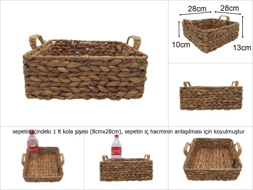 sd48922 dekoratif kare no3 kulplu derin hasır sepet tepsi - 