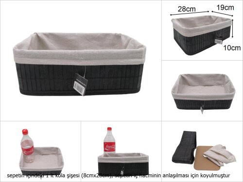 sd48939 katlanır dikdörtgen siyah bambu sepet - 