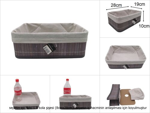 sd48940 katlanır dikdörtgen gri bambu sepet - 