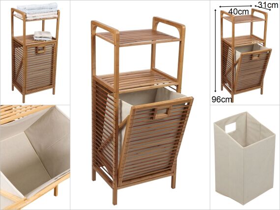 sd48947 öne açılan 2 raflı bambu çamaşırlık - 1