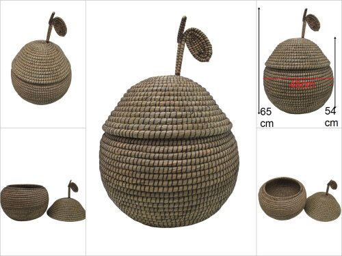 sd48997 dekoratif hasır no2 kapaklı elma model depolama sepeti - 