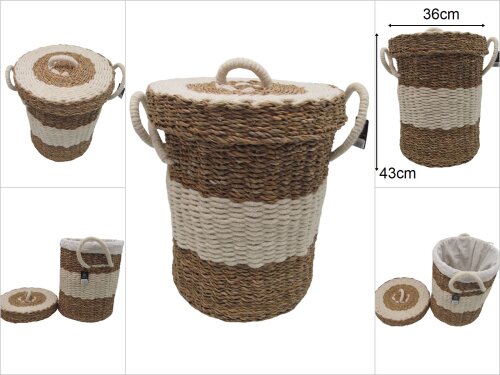 sd49016 dekoratif kapaklı no1 yuvarlak derin hasır sepet - 