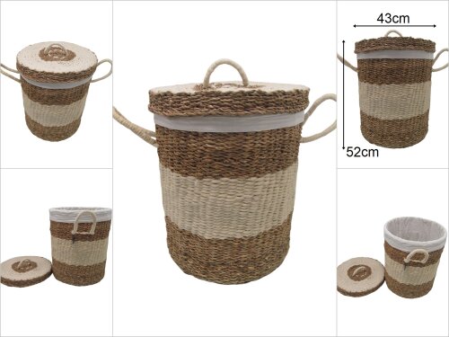 sd49017 dekoratif kapaklı no2 yuvarlak derin hasır sepet - 