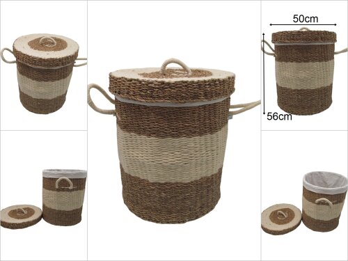 sd49018 dekoratif kapaklı no3 yuvarlak derin hasır sepet - 