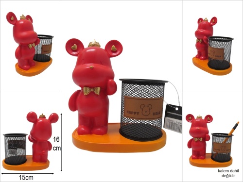 sd49134 kral ayıcık dekorlu tel hazneli kalemlik asorti - 