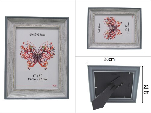 sd49199 gold işlemeli eskitme mavi beyaz pvc fotoğraf çerçevesi 15x21cm - 