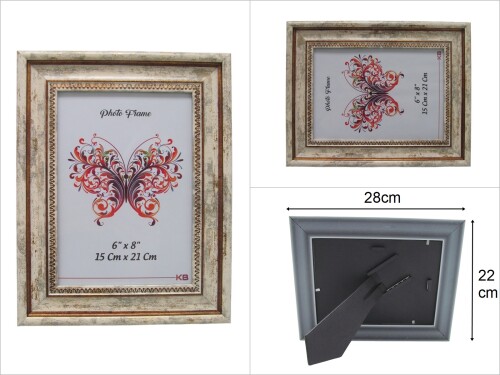sd49201 dekoratif eskitme krem rengi varaklı pvc fotoğraf çerçevesi 15x21 - 
