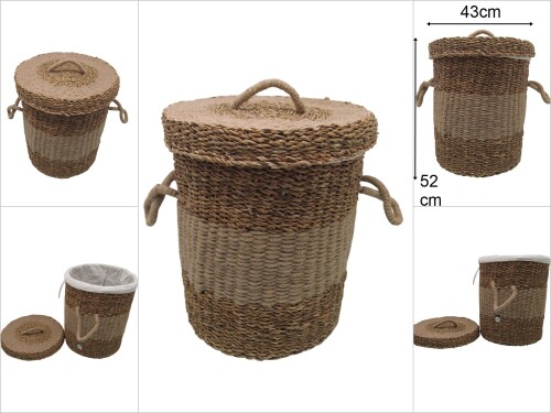 sd49229 dekoratif kapaklı no2 yuvarlak derin hasır sepet - 