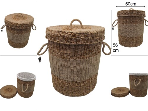 sd49230 dekoratif kapaklı no3 yuvarlak derin hasır sepet - 