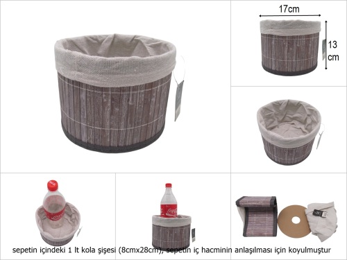 sd49252 katlanır yuvarlak gri bambu sepet - 