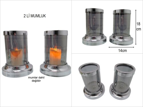 sd49319 dekoratif metal standlı 2li füme cam mumluk - BU ÜRÜN SADECE MAĞAZADAN SATIŞ