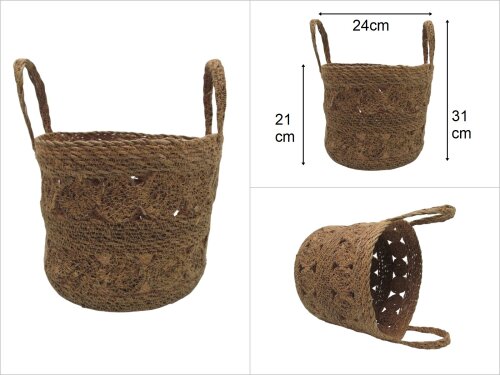 sd49669 dekoratif kulplu no1 yuvarlak derin hasır sepet - 