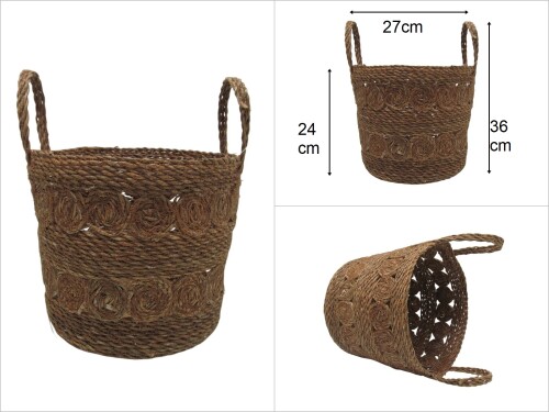 sd49670 dekoratif kulplu no2 yuvarlak derin hasır sepet - 