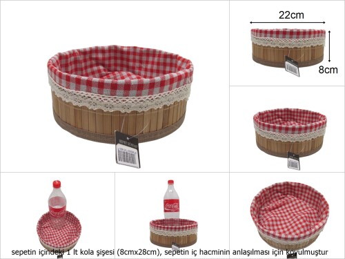 sd49678 pötikare kumaşlı no1 yuvarlak bambu sepet - 