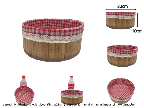 sd49679 pötikare kumaşlı no2 yuvarlak bambu sepet - 
