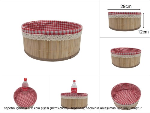 sd49680 pötikare kumaşlı no3 yuvarlak bambu sepet - 