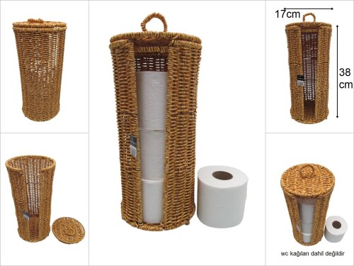 sd49688 metal iskelet üzerine pvc örülü yedek tuvalet kağıdı saklama sepeti - 